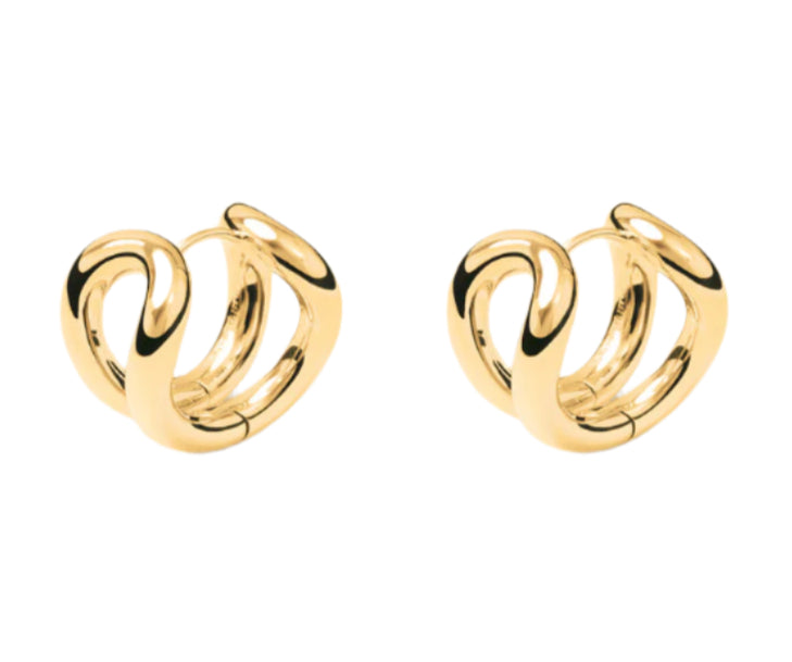 The Steffie Earrings by Lie Studio showcase bold volume with a double loop, open-ended design in gold-plated sterling silver, set against a white background.