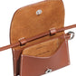 The Stella Wallet by Lie Studio is a small brown crossbody bag made from Italian cow leather with white stitching, shown open to highlight its interior and snap button closure, showcasing a refined, versatile design.