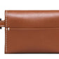 The Stella Wallet by Lie Studio is a compact, stylish brown wallet made from Italian cow leather with white stitching and a metal D-ring on the left side, pictured on a white background.