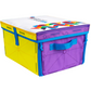 The MAGNA-TILES® Storage Bin & Interactive Play-Mat from Magnatiles is a vibrant geometric play-mat designed with translucent, multicolored magnetic tiles, including pyramids and cubes, ideal for STEAM learning activities.