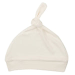 The Angel Dear Solid Sugar Swizzle Knotted Hat, an adorable cream-colored baby accessory from Angel Dear, is elegantly showcased against a white background. Its adjustable knot promises a comfortable fit for little ones.