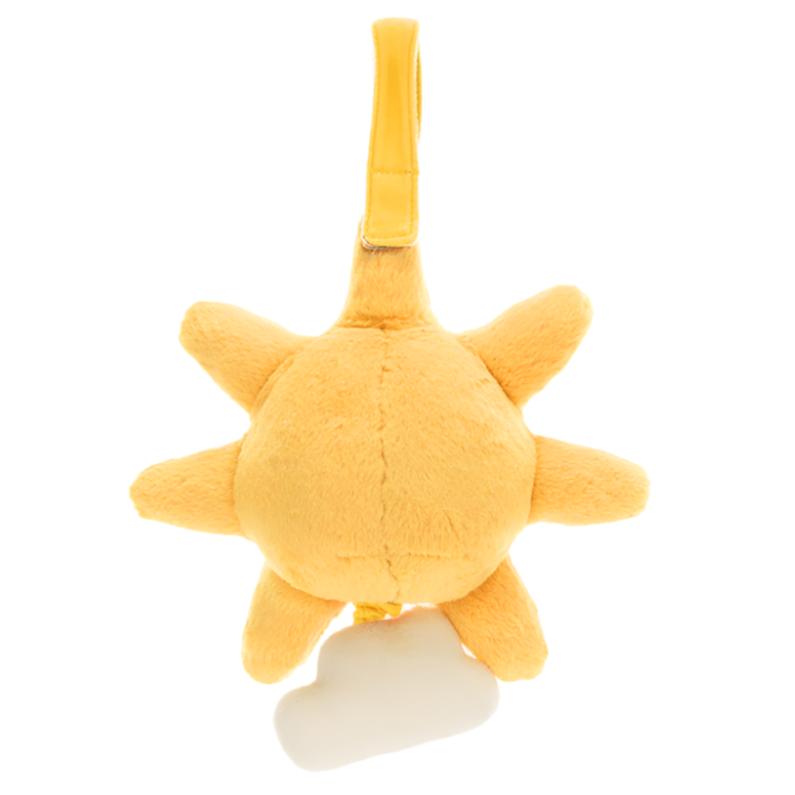 The Jellycat Amuseable Sun Musical Pull from Jellycat is a delightful plush accessory featuring stitched sun rays and a small white cloud at the bottom, making it an ideal cheerful toy for a nursery.