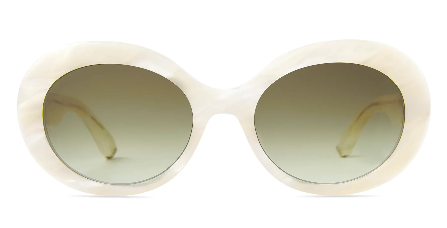 The Mr. Leight Portia sunglasses boast an elegant oval-shaped design, completed with oversized white marble-patterned acetate frames and dark lenses.