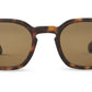 The Mr. Leight Rell Sunglasses feature a tortoiseshell square frame equipped with Mr. Leight Select Glass brown lenses and distinctive silver rivet accents on the corners, embodying a spirit of nonconformity.