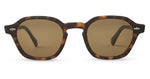 The Mr. Leight Rell Sunglasses feature a tortoiseshell square frame equipped with Mr. Leight Select Glass brown lenses and distinctive silver rivet accents on the corners, embodying a spirit of nonconformity.