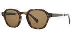 Mr. Leight Rell Sunglasses featuring a tortoiseshell frame with an octagonal geometric design and brown Mr. Leight Select Glass lenses.