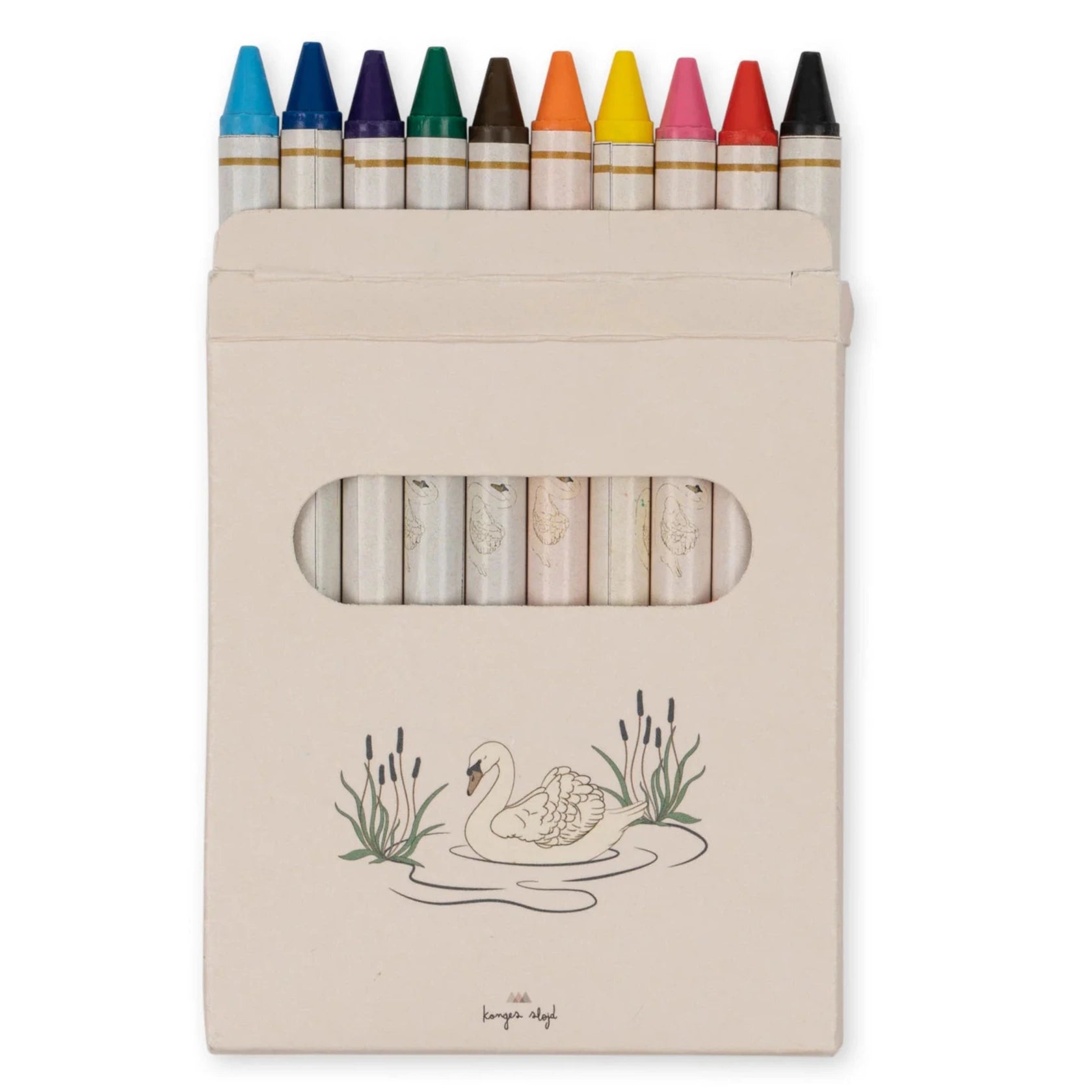 The Konges Slojd Artist Set is a creative dream: a colorful crayon set in a beige box with a charming swan illustration, perfect for any budding Picasso.