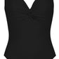 Karla Colletto Basics Twist Underwire Tank one-piece swimsuit with a v-neckline and gathered fabric detail at the bust, designed to support the female form.