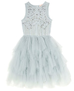 The Diamond Drift Tutu Dress by Tutu du Monde features a beaded bodice and layered tulle skirt, perfect for a winter fairytale, shown on a plain white background.