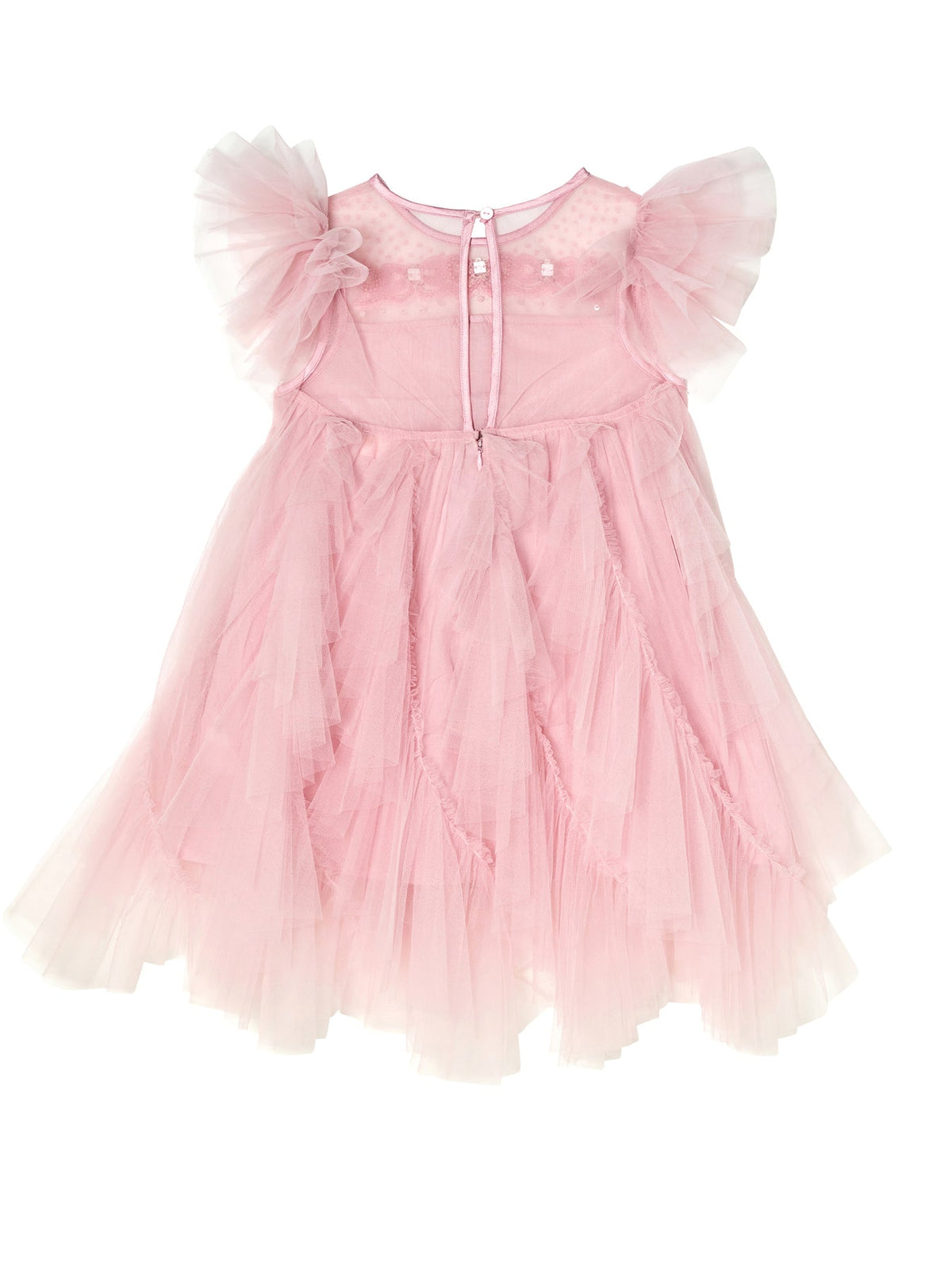Summit Sparkle Tulle Dress by Tutu du Monde with ruffled short sleeves, layered skirt, and back button closure, shown on a white background.