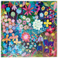 Completed Seeds & Flowers 1000 Piece Puzzle by Eeboo, showcasing a lively array of colorful wild blooms and leaves in a vibrant, abstract design that recalls the whimsical style of Melissa Sweet and captures the fresh beauty of an early morning walk.