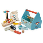 A collection of Tenderleaf Tap Tap Tool Box wooden toys from Tender Leaf Toys.