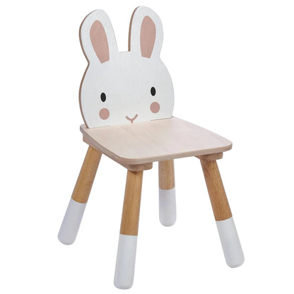 The Forest Rabbit Chair by Tender Leaf Toys is a modern plywood chair with a cute rabbit-face backrest and light wood legs with white tips—a playful addition to any room.