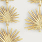Anabel Aram Palm Triple Fan Dangle Earrings in 18K gold plate, featuring three stacked, textured fan-shaped palm leaf charms accented with small inset crystals.