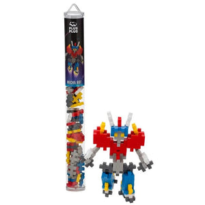 A Plus Plus Tube - Mecha Bot features colorful interlocking pieces and a built robot figure shown in front—ideal for imaginative play, fine motor skill development, and STEM learning.