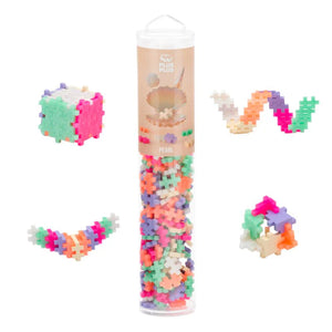 The Plus Plus Tube - 240 Piece - Pearl Mix offers vibrant building blocks for creative play, letting kids construct cubes, zigzags, and geometric designs while developing fine motor skills.