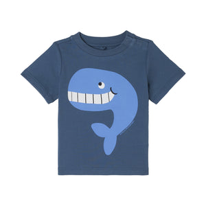 The Stella McCartney Kids Baby Boys' Whale T-Shirt features short sleeves and a large, smiling whale graphic on the front.