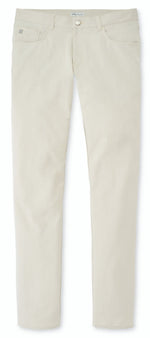 A pair of Peter Millar beige pants with buttons and pockets, featuring a Peter Millar eb66 Performance Five-Pocket Pant design.