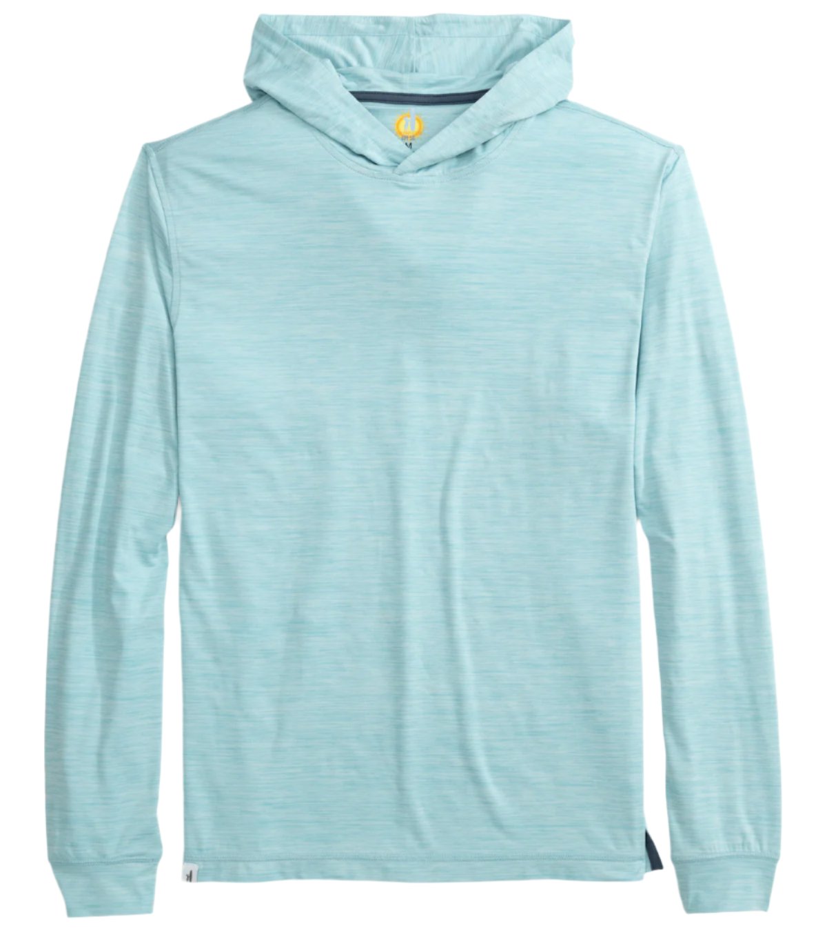 Johnnie-O Talon Hoodie by Johnnie-O is a light blue, lightweight hoodie with long sleeves, featuring a subtle textured pattern and moisture-wicking fabric for added comfort.