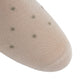 Close-up of the Dot Cotton Mid Calf Sock by Dapper Classics, featuring beige fabric with a fine knit texture and evenly spaced small dark dots—perfect for anyone looking for refined men’s dress socks with a subtle dot pattern.