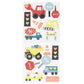 The Meri Meri Truck Kids Valentine's Card Set features a vibrant transport-themed sticker sheet with fun construction images like vehicles, traffic signs, and cones. Ideal for adding creativity to projects or as playful truck-themed Valentine's cards.