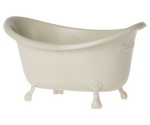 The Maileg Bathtub - Mouse by Maileg, a small, white clawfoot bathtub viewed from a slight angle on its left side, is perfect for Maileg mice and other tiny friends seeking a vintage bathing experience.