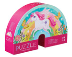 The Crocodile Creek Sweet Unicorn 12 Piece Mini Puzzle comes in a rainbow-shaped box with butterflies and flowers. Perfect for ages 2+, this kids’ travel puzzle is colorful and portable—great fun on the go!.