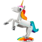 Create and display the LEGO® Creator Magical Unicorn, featuring a golden horn, rainbow mane and tail, standing on its hind legs atop a colorful base. This enchanting LEGO® set inspires endless imaginative play.