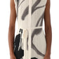 The Jason Wu Collection Pleated Sleeveless Shirtdress features exclusive abstract black and gray artwork on a white background with a belted waist.