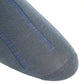 Close-up of the toe area of Dapper Classics' Steel Gray with Indigo Blue Vertical Stripe Cotton Sock, showing a fine seamless knit and subtle vertical stripes for a refined, breathable mid calf design.