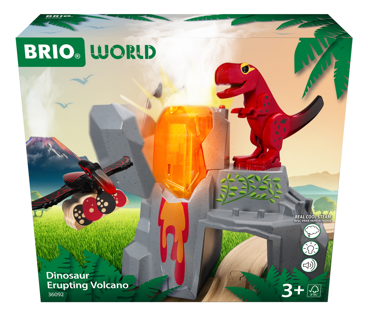 Experience thrilling prehistoric adventures with the BRIO World Dinosaur Erupting Volcano set from Brio. This exciting toy includes a red dinosaur, an erupting volcano, and a pterodactyl in flight, making it perfect for young explorers aged 3 and up!