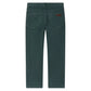 Back view of Bonpoint Boys' Jagger Straight Trousers in green organic cotton velvet, featuring straight-leg cut, two rear pockets, and a small brown patch on the right pocket.