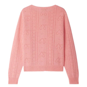 The Girls' Josiane Crew Neck Cardigan by Bonpoint features green fancy detail and is shown from the back against a white background.