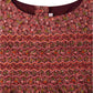 Close-up of Bonpoint's Girls' Duchesse Smocked Dress made with Liberty Fabric, showcasing a red and pink floral print, embroidered smocking on the chest, and a round neckline.