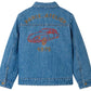 Introducing the Boys’ Marvin Reversible Jacket with Embroidery on the Back by Bonpoint. This blue denim jacket features an embroidered red car motif, with “PARIS ATELIER” above and “1975” below on the back. Crafted from soft organic cotton, it combines style and comfort—perfect for everyday adventures.