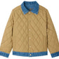 Bonpoint Boys’ Marvin Reversible Jacket with Embroidery on the Back features a quilted beige design with a denim collar, cuffs, and hem. This jacket includes snap buttons and two front pockets.