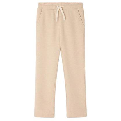 Girls’ Dalila Joggers by Bonpoint in beige, featuring an elastic waistband, drawstring, and side pockets, displayed on a plain white background. These flared-leg joggers combine comfort and style, perfect for any casual occasion.