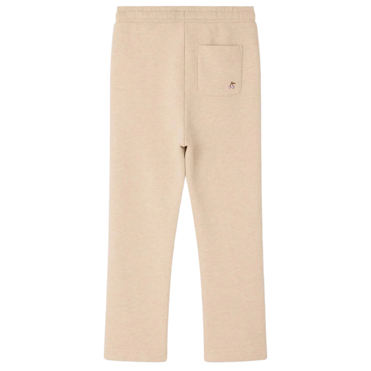 Back view of the beige Girls’ Dalila Joggers by Bonpoint, featuring an elastic waistband and a single patch pocket on the right side, designed in a comfortable flared-leg silhouette.