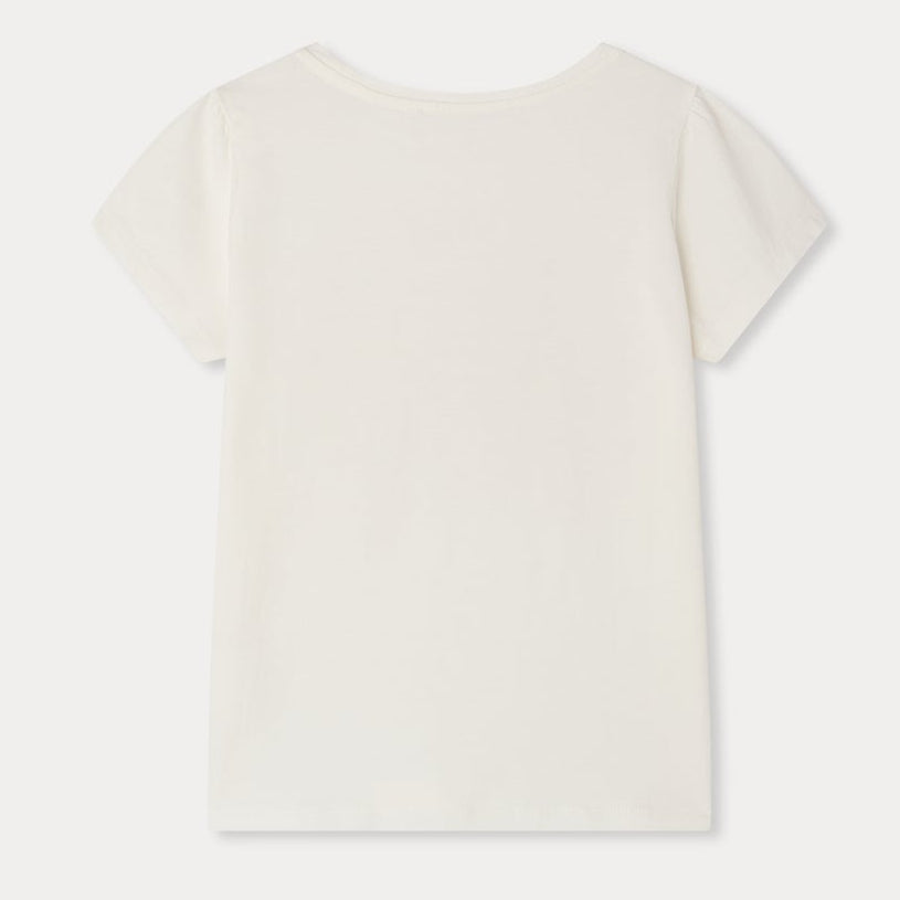 The Bonpoint Girls’ Capricia T-Shirt, crafted from soft organic cotton, is displayed from the back against a white background.