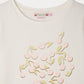 Close-up of the Girls’ Capricia T-Shirt by Bonpoint, crafted from organic cotton and featuring a pink cherry print with a green leaf design on the chest; the collar label displays “Bonpoint.”.