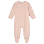 Light pink Baby Girls’ Golco Pajamas with Cherry Pattern from Bonpoint, featuring long sleeves, covered feet, and a subtle abstract cherry print. Displayed flat on a white background. Perfect as cozy baby pajamas from the Golco collection.
