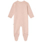 Bonpoint Baby Girls’ Golco Pajamas with Cherry Pattern—a light pink, long-sleeve onesie with covered feet and a subtle abstract cherry print, shown from the back on a white background—perfect as cozy baby pajamas.
