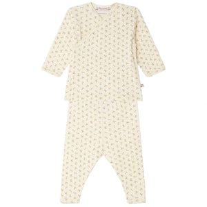 Baby Girl’s Timao Set with Cherry Print by Bonpoint, a two-piece organic cotton baby set featuring long sleeves and long pants, adorned with an all-over cherry print and convenient snap-button fastening, displayed on a white background.