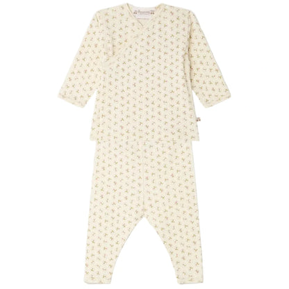Baby Girl’s Timao Set with Cherry Print by Bonpoint, a two-piece organic cotton baby set featuring long sleeves and long pants, adorned with an all-over cherry print and convenient snap-button fastening, displayed on a white background.