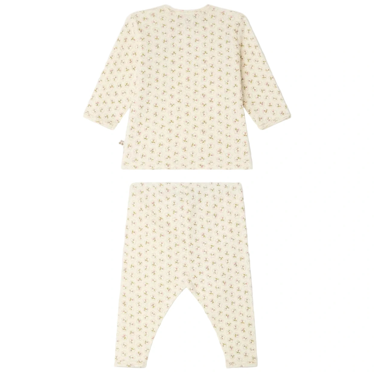 Bonpoint Baby Girl’s Timao Set with Cherry Print, shown from the back; includes a long-sleeve top with snap-button fastening and matching pants.