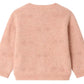The Bonpoint Baby Girls’ and Girls’ Tibile Cardigan with Cherries in Cashmere is shown from the back in light pink, featuring a loose fit, long sleeves, ribbed cuffs and hem, and a subtle textured pattern across the fabric.