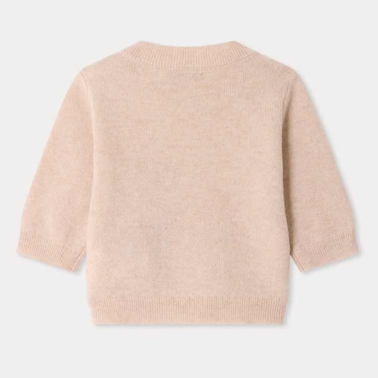Beige Bonpoint Baby and Kids’ Almire Pullover sweater in soft cashmere, long-sleeved and shown from the back against a plain white background. The sweater is free from visible patterns or decorations.