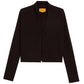 The Stealth Cardigan by Guest in Residence is a black, long-sleeve, open front sweater with a minimalistic design and straight hem, shown against a plain white background.