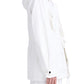 Person wearing the Proenza Schouler Nina Coat made from solid crinkle cotton, featuring a white hooded jacket with front pockets and an adjustable waist, shown in side profile against a plain white background.