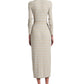 Rear view of a person wearing the Proenza Schouler White Label Ivanna Dress Micro Check with an ankle-length slim silhouette, paired with flat sandals.